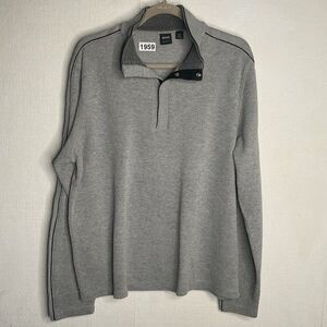NWOT Hugo Boss Knit 1/4 Snap MockNeck Sweater Men Size XL Grey Casual Preppy